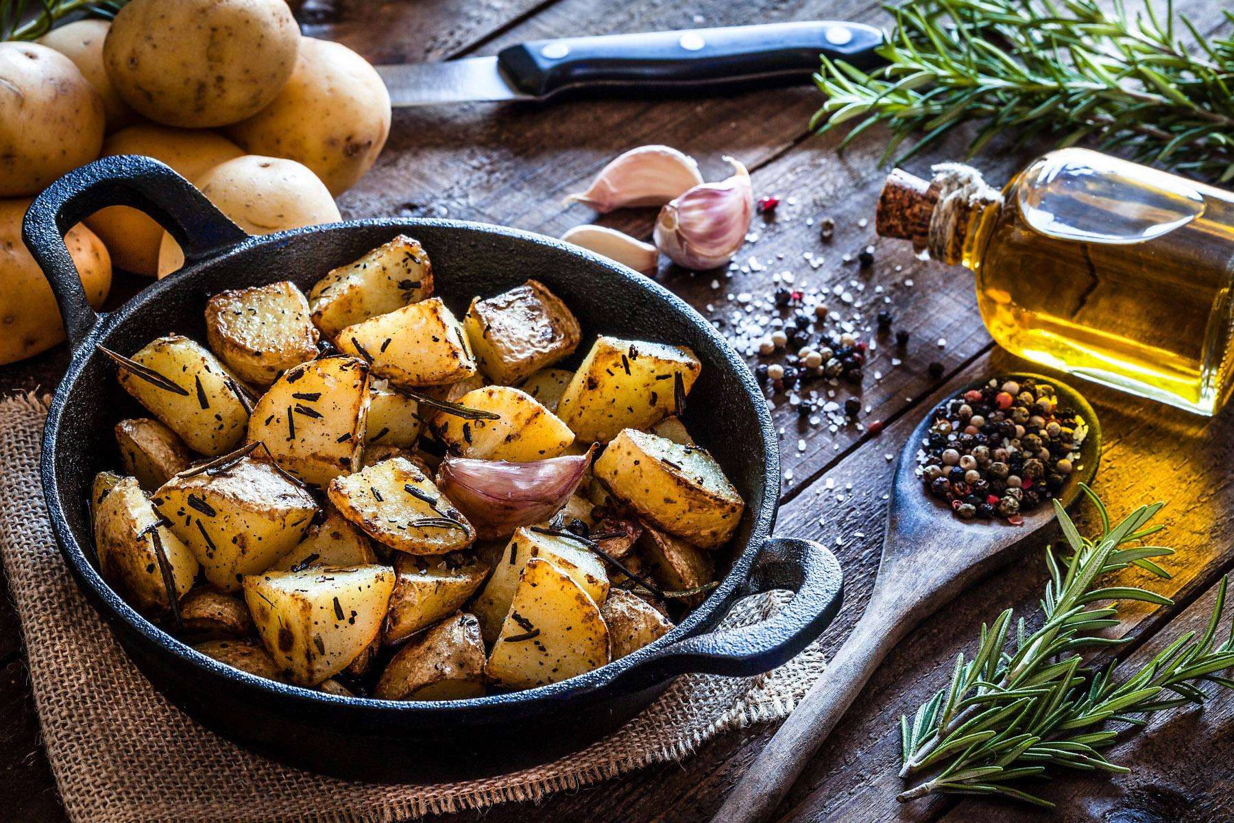 A pan of roasted Yukon gold potatoes.