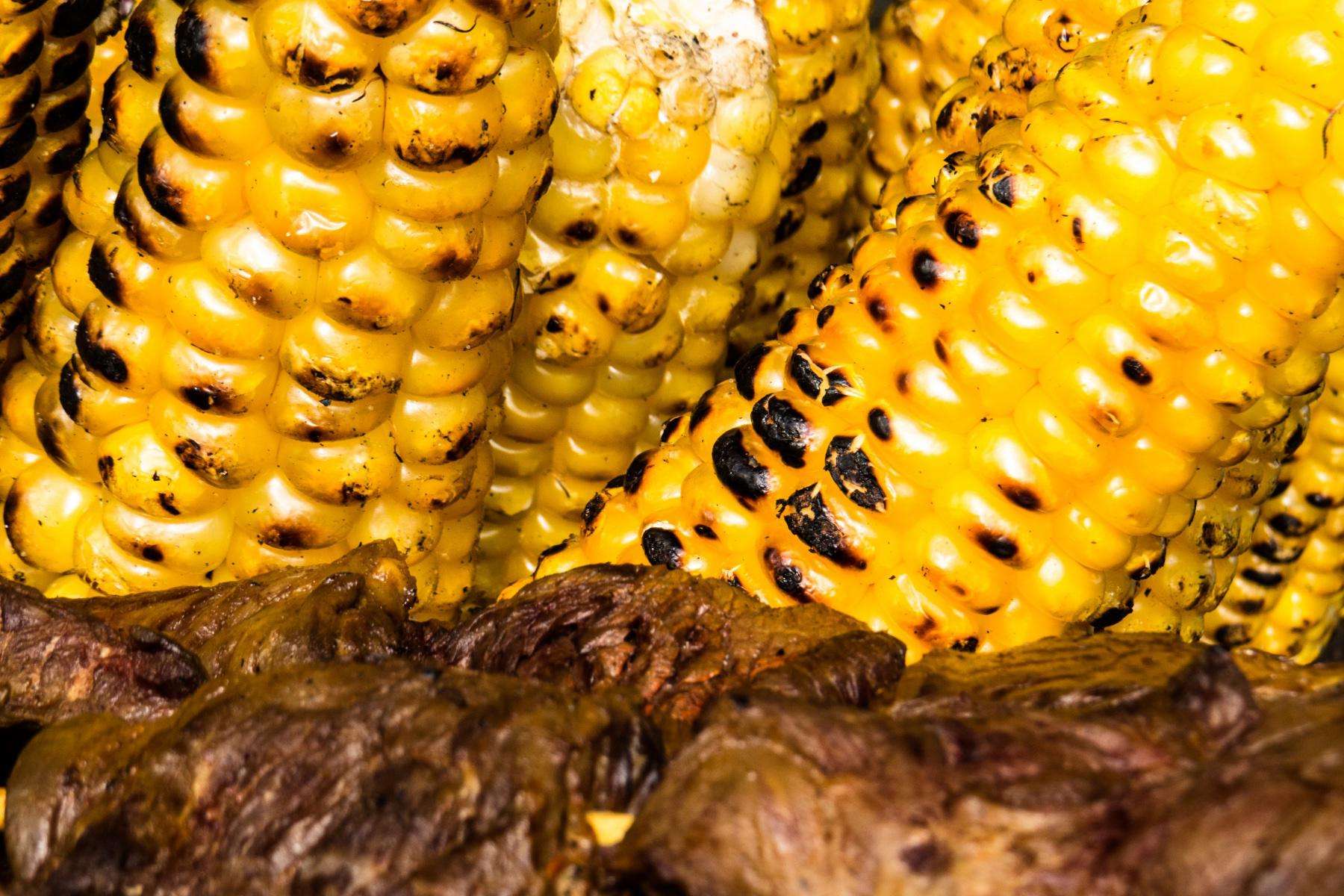 A close-up of roasted corn.