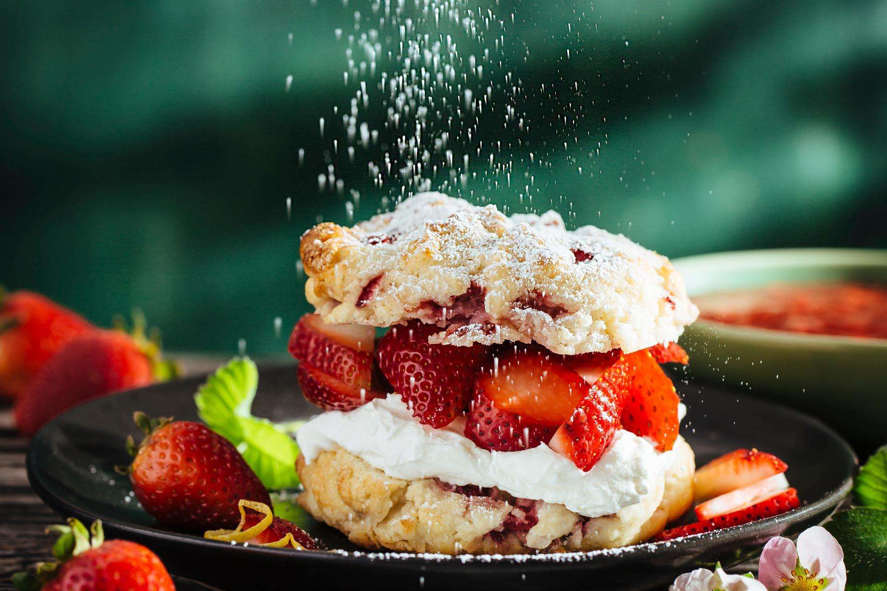 Close-up of strawberry shortcake.