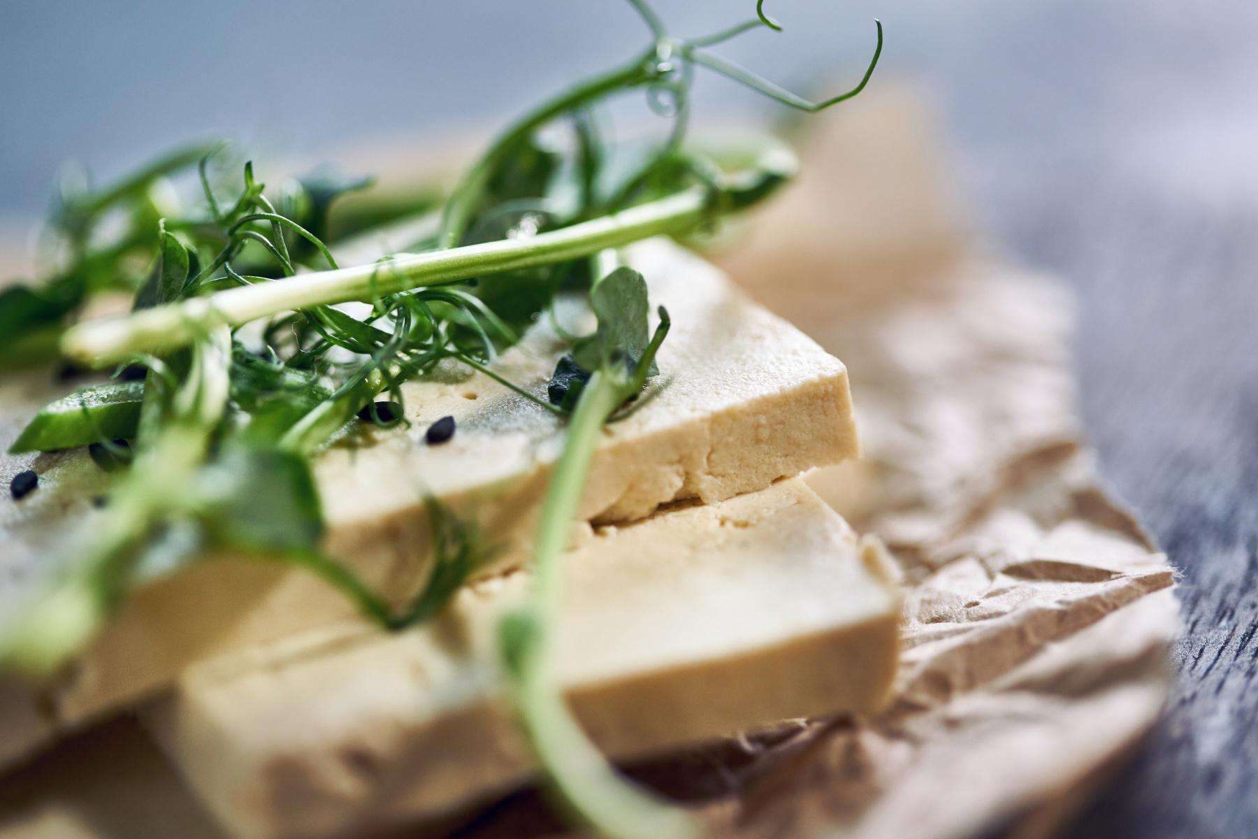 A close-up of Mu Shu vegetables and tofu.