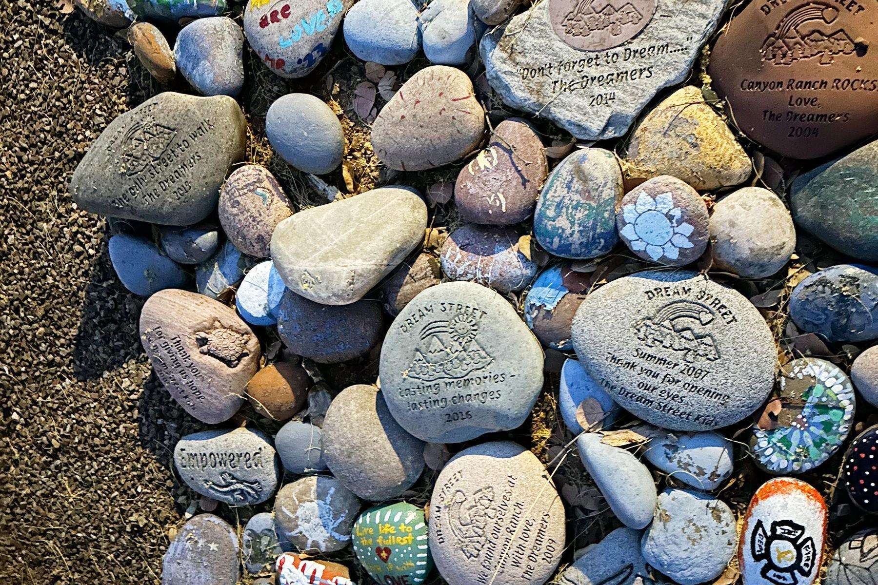 a display of rocks made by Dreamers at the Canyon Ranch Dream Street Retreat at Canyon Ranch Tucson Health + Wellness Resort in Arizona.