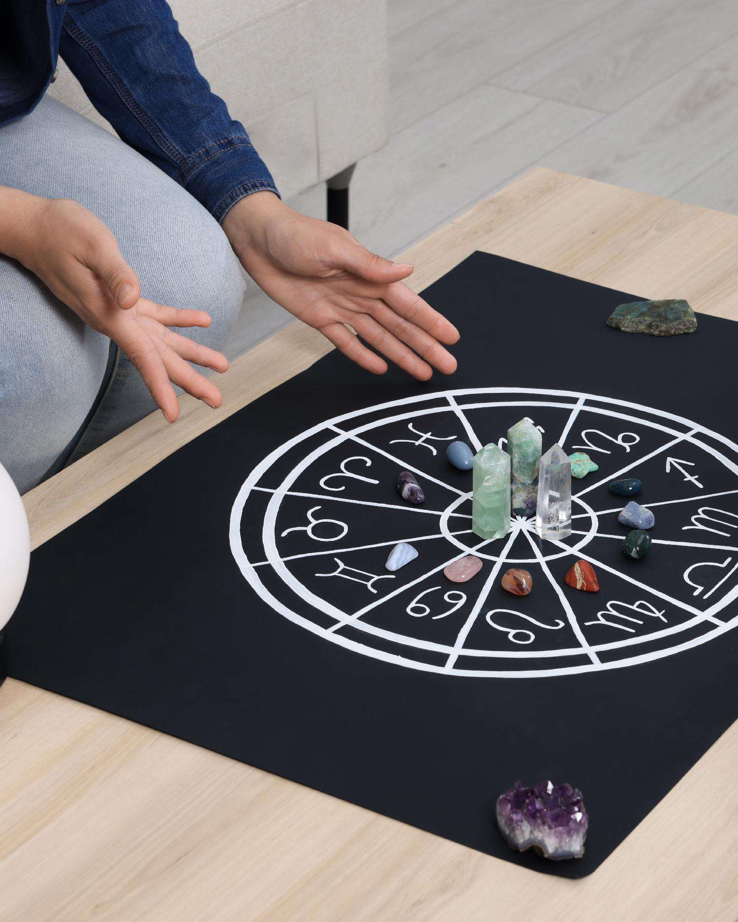 Woman having a metaphysical crystal consultation