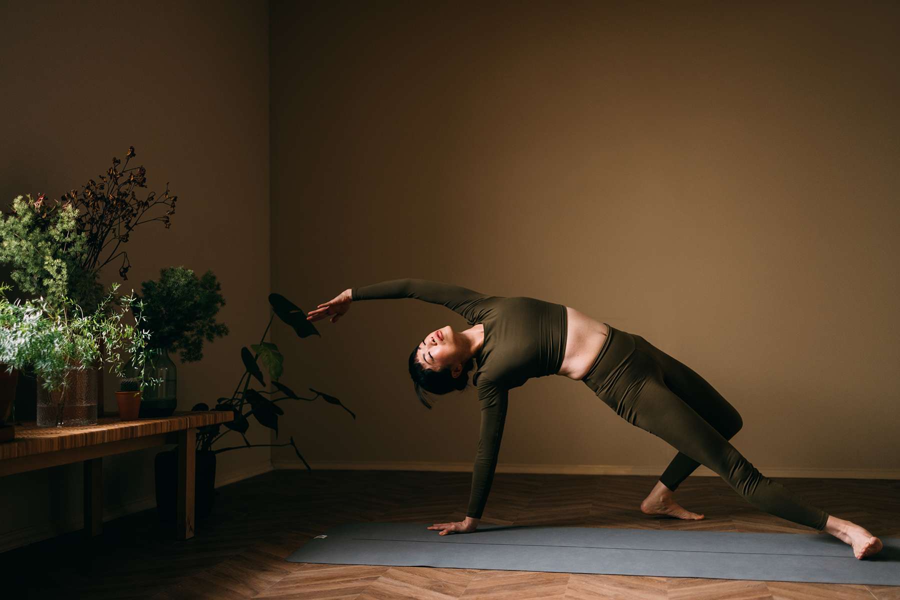 a woman doing yoga