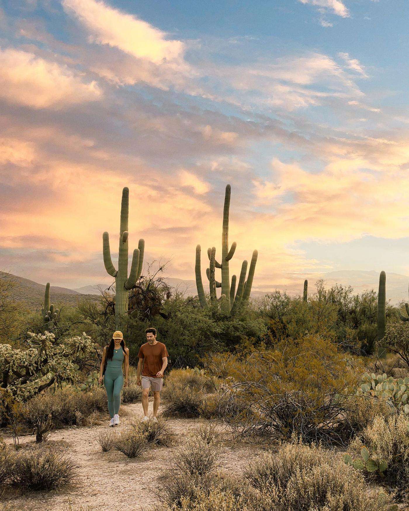 A couple hiking in the desert