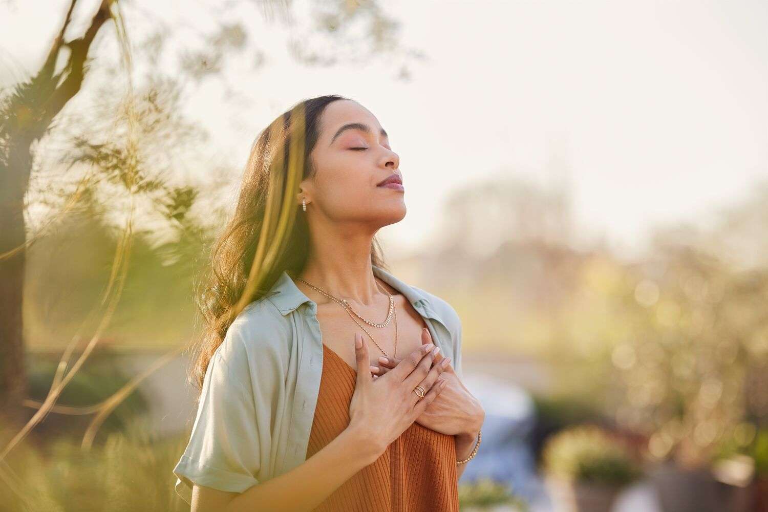 Woman Meditating Outdoors 