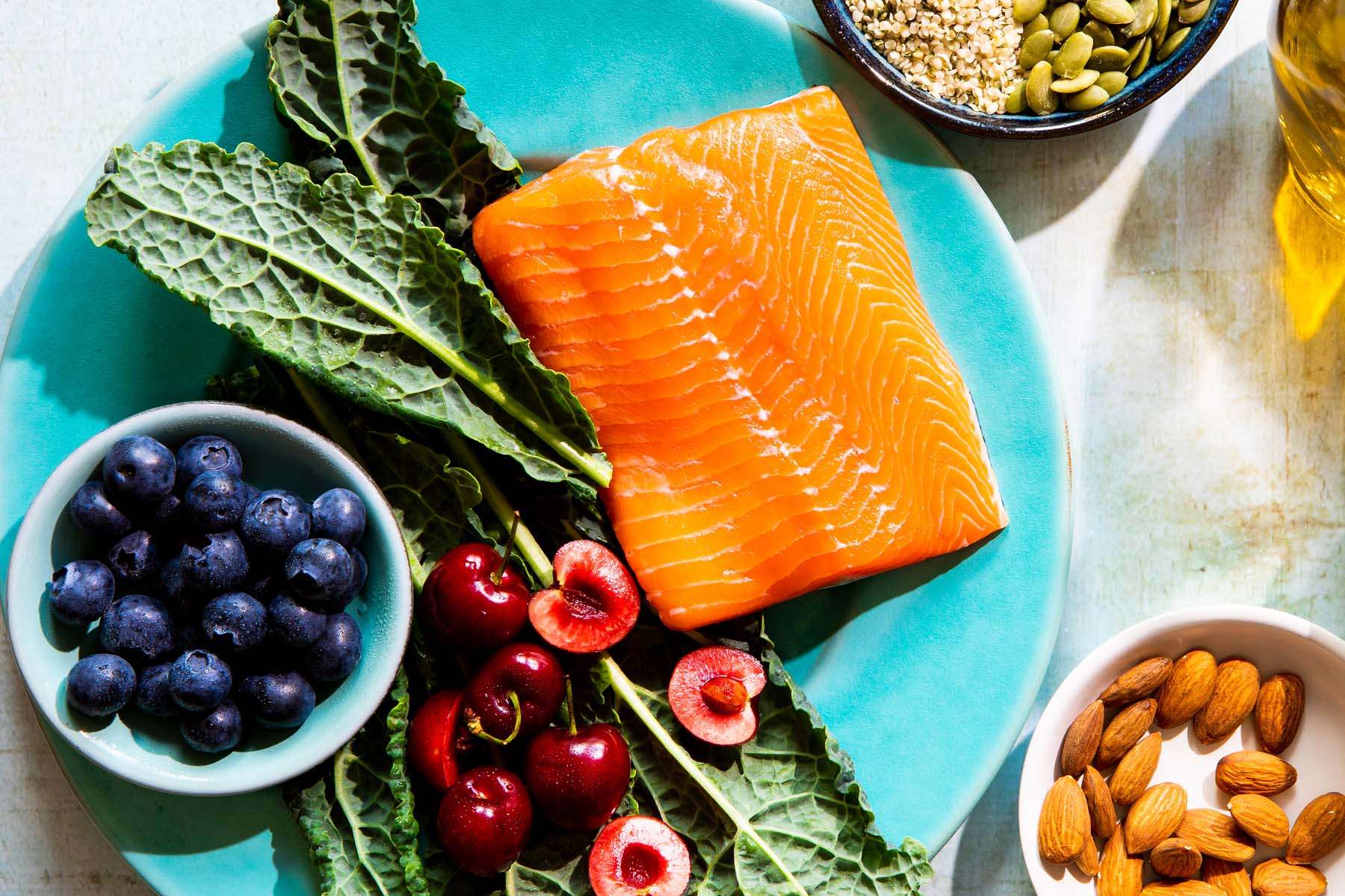 a display of healthy foods