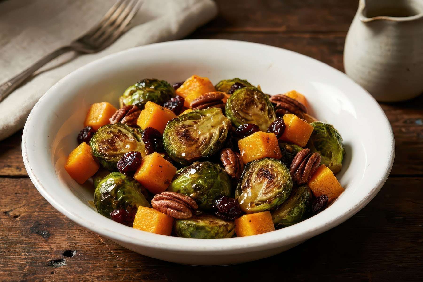 a bowl of brussels sprouts & butternut squash melange 