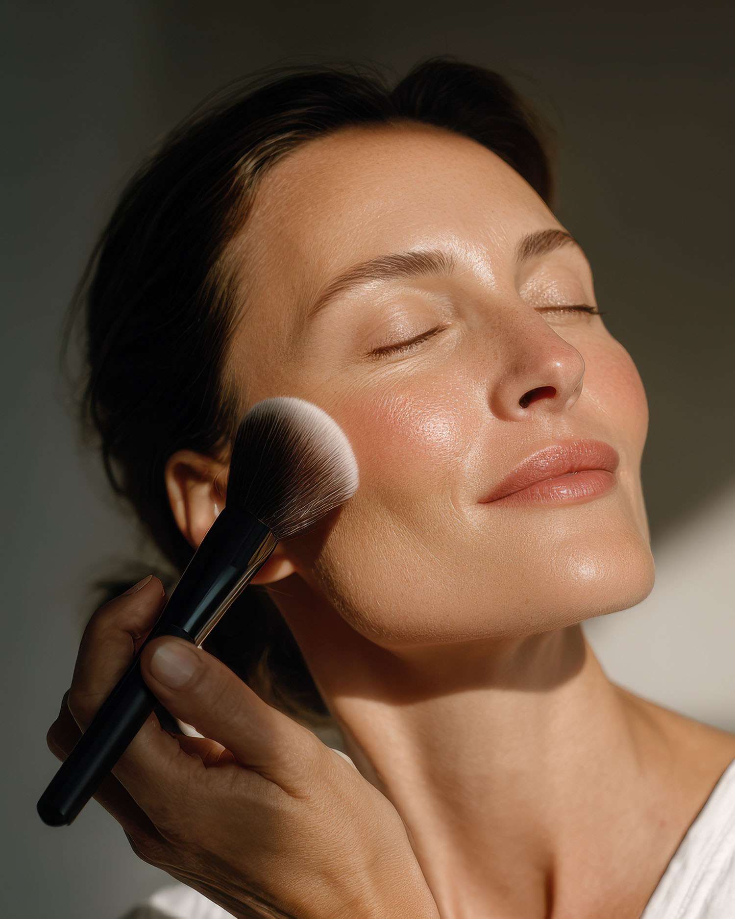 a woman applying makeup