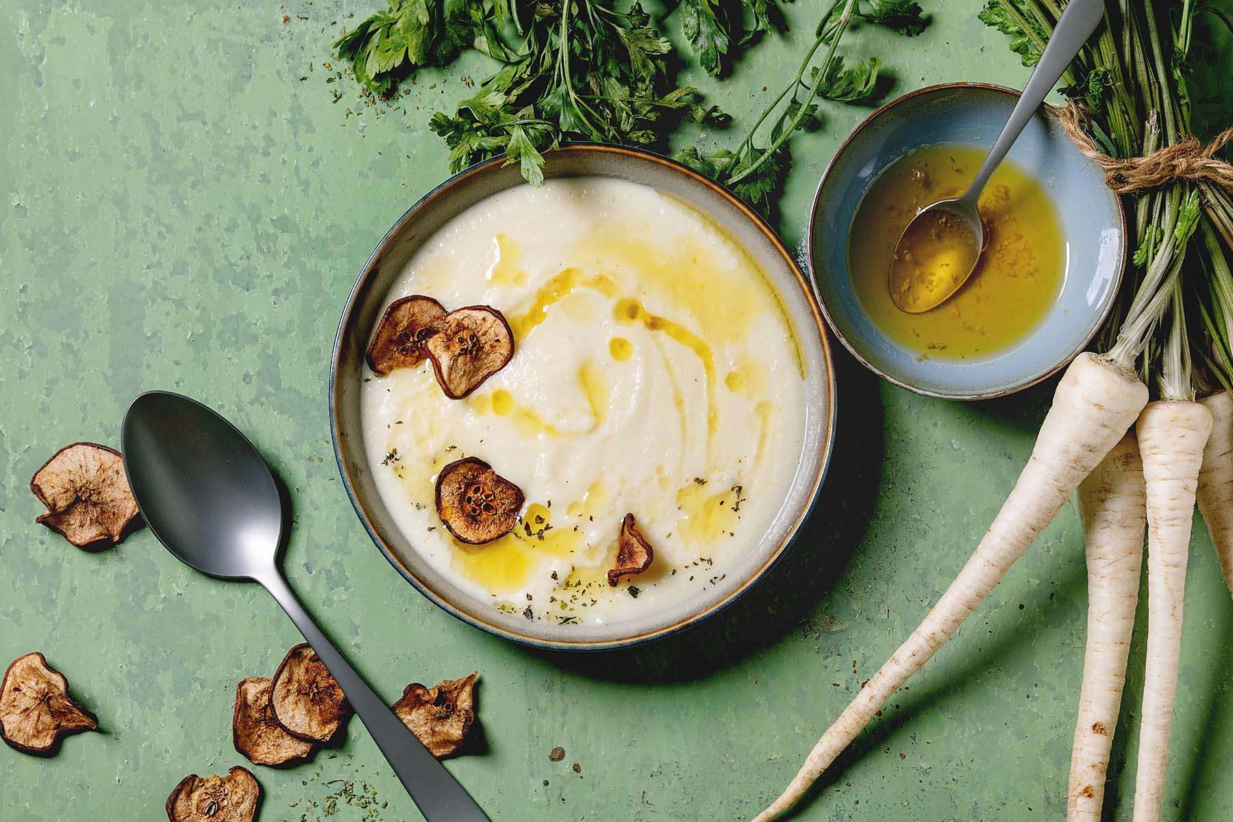 a bowl of parsnip soup