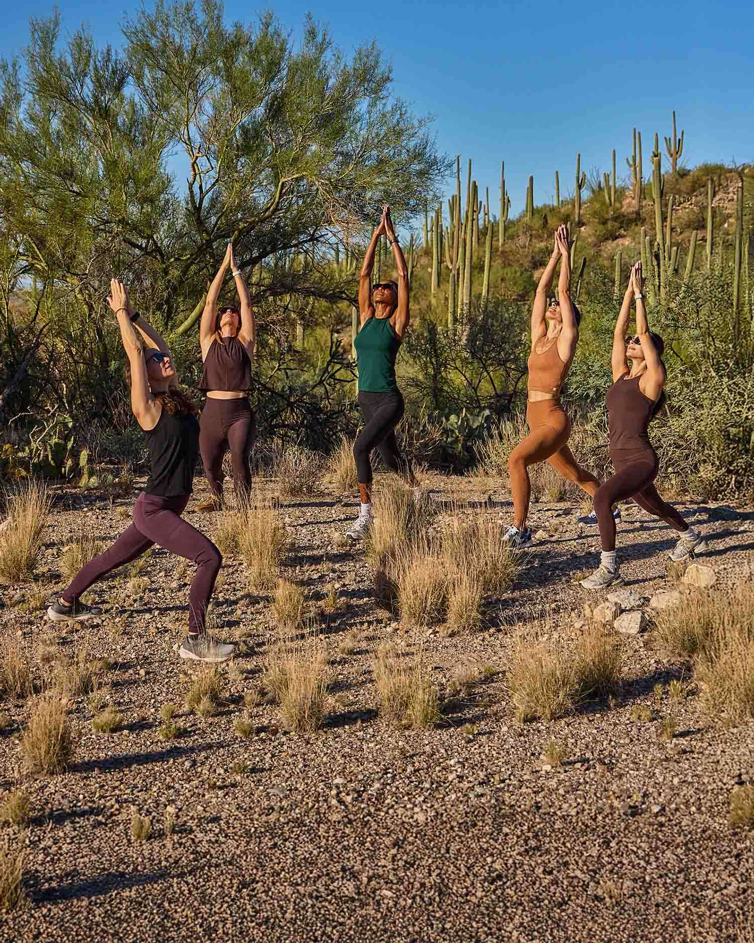 a group of women stretching in the Sonoran Desert