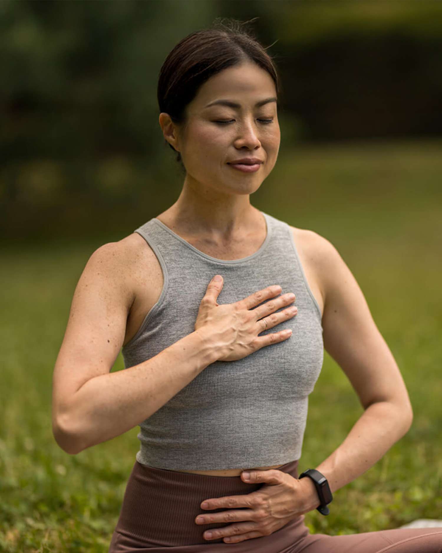 a woman meditating through breathwork at Canyon Ranch Tucson