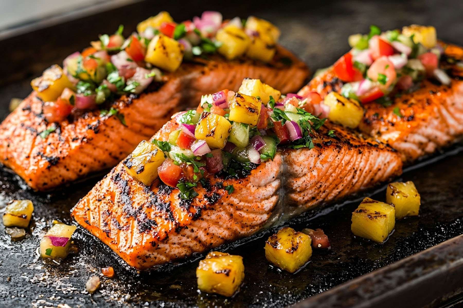 Blackened Faroe Island Salmon with Pineapple Cilantro Mojo  