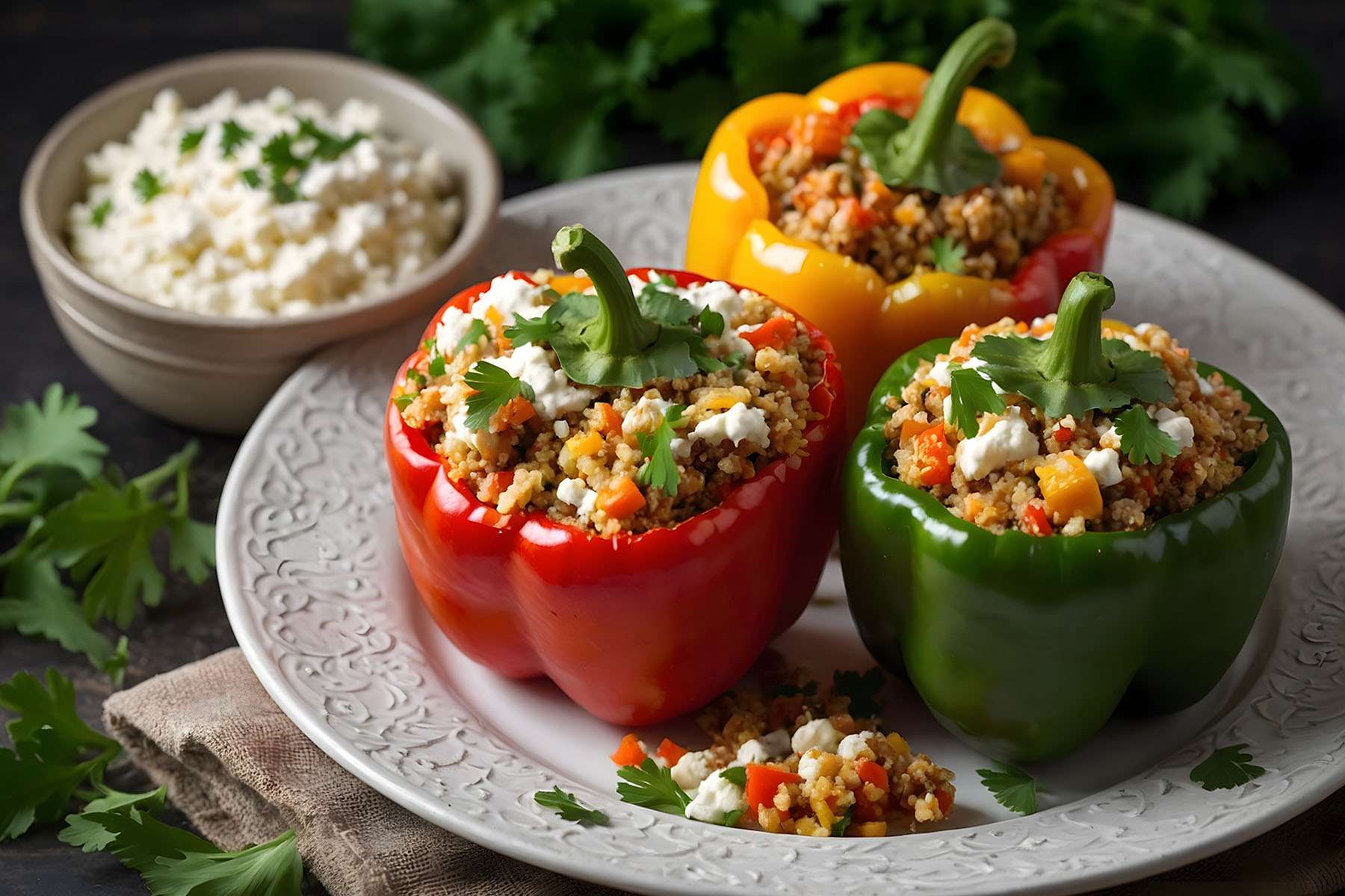 Cottage Cheese & Quinoa Stuffed Summer Peppers 