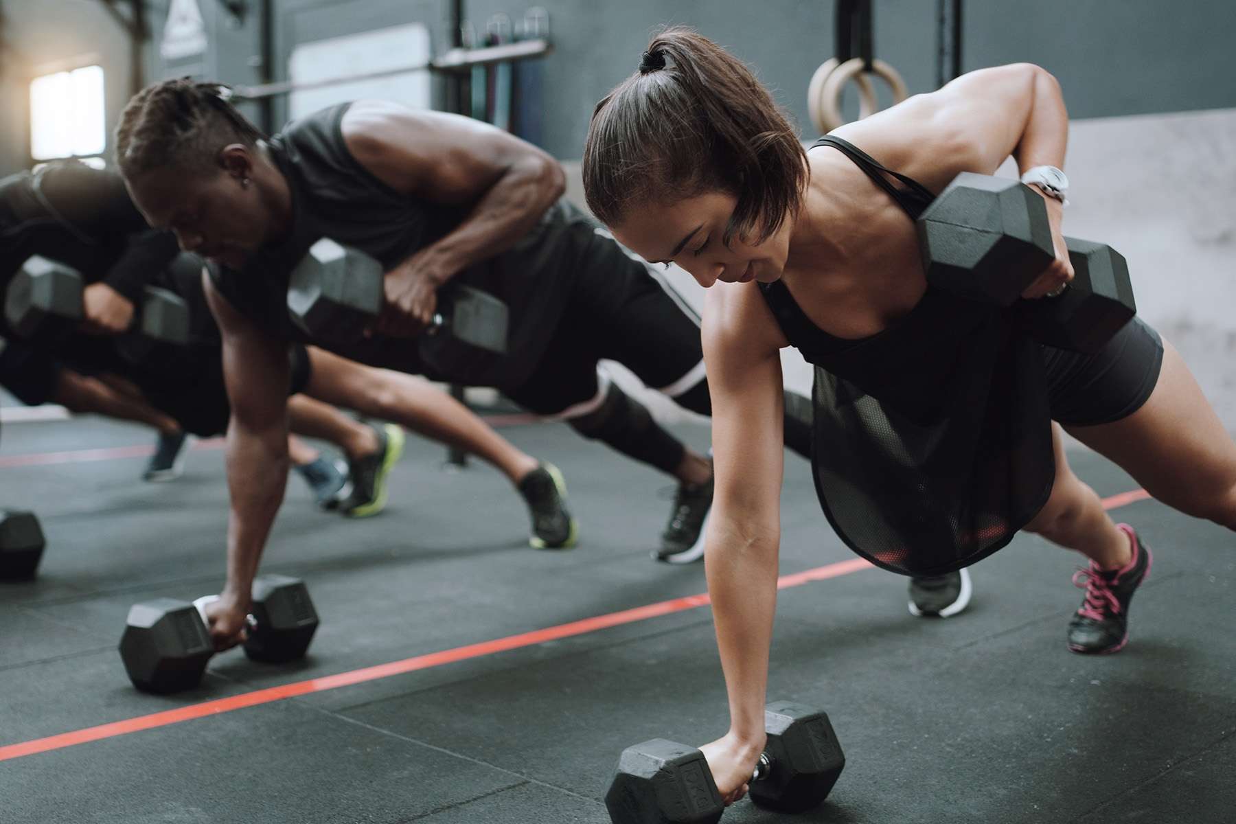 a group working out