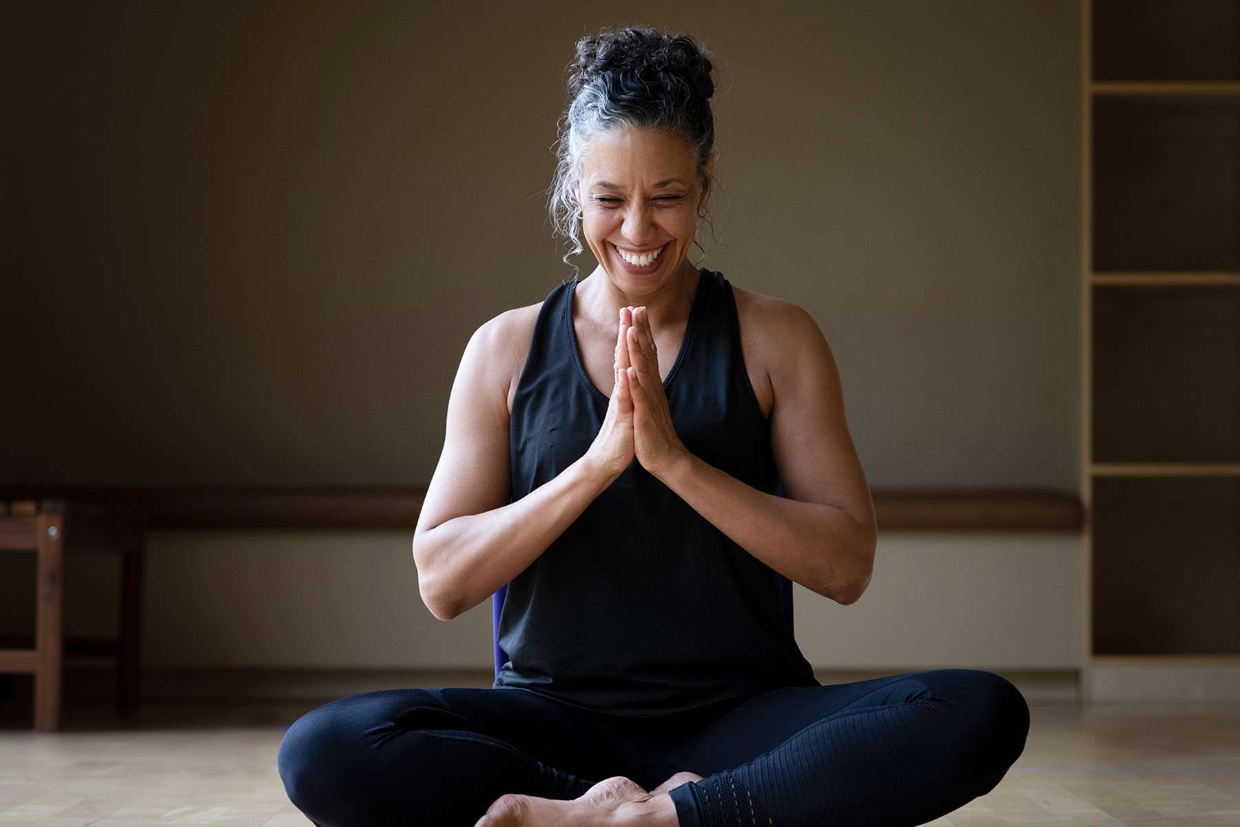 a woman doing yoga