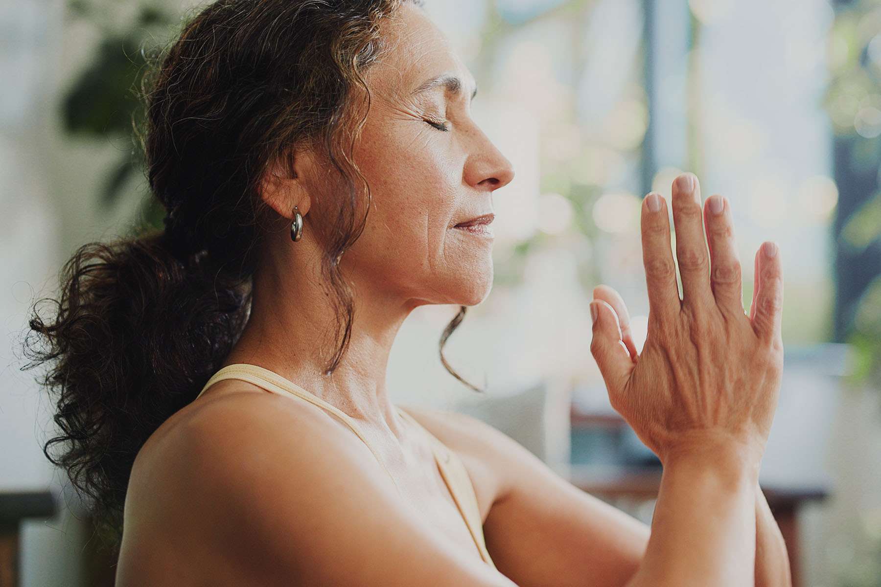 a woman meditating