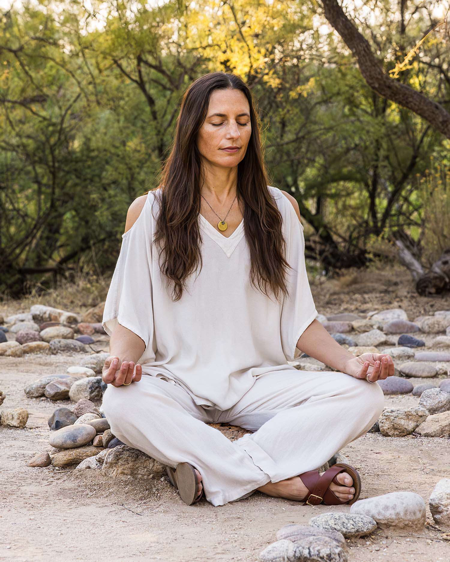 Woman Meditating Inside the Labyrinth at Canyon Ranch Tucson