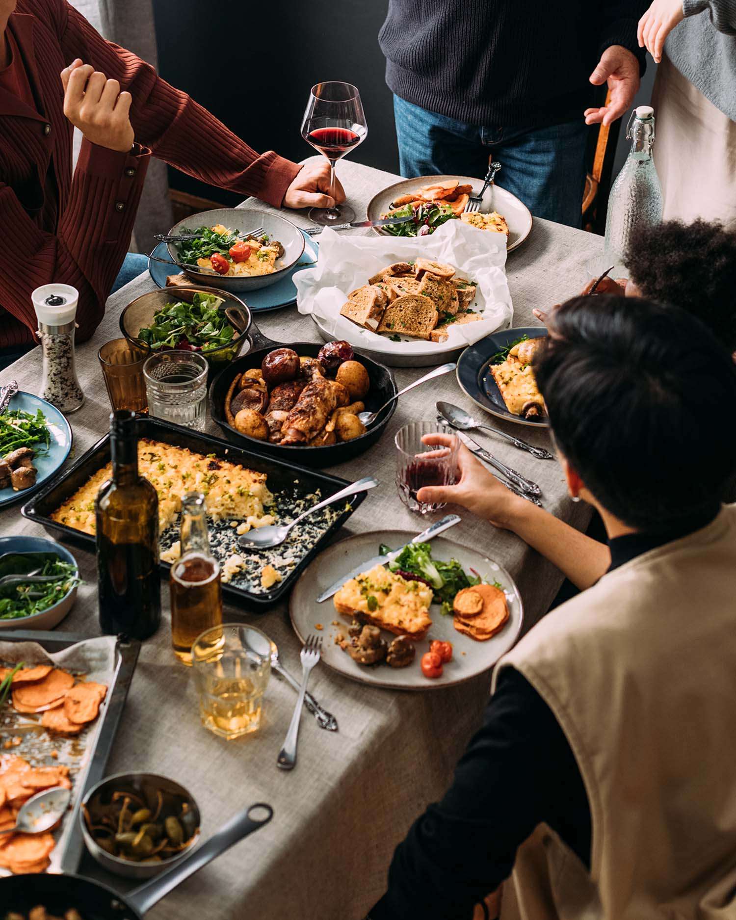 A Table of Friends Enjoying Thanksgiving Dinner 