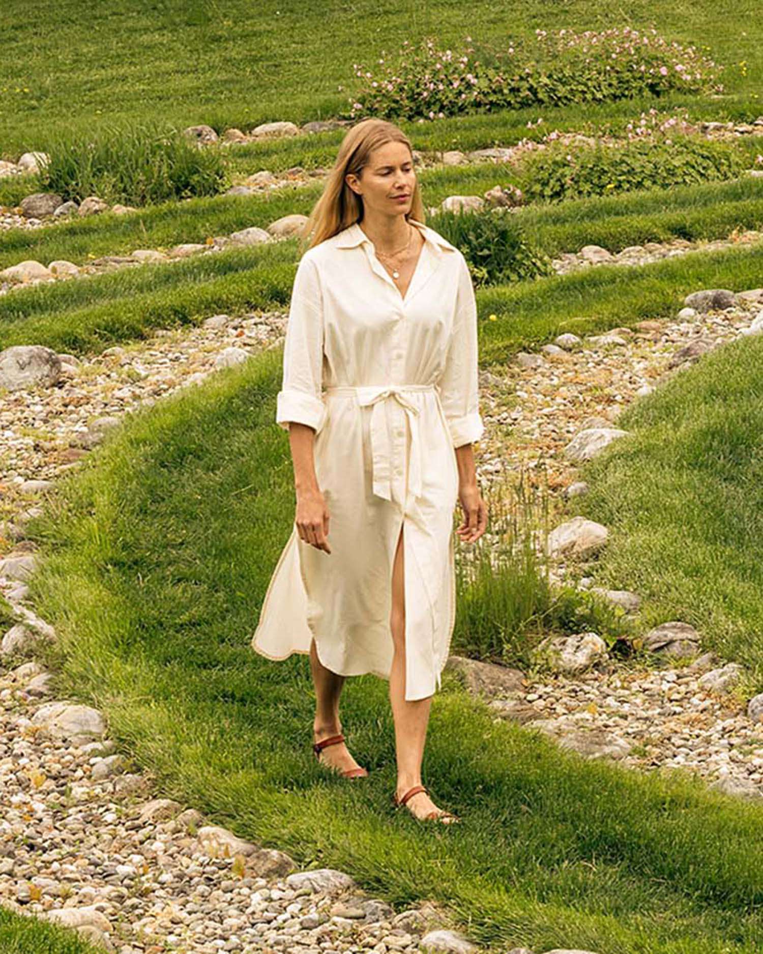 Woman Walking the Labyrinth at Canyon Ranch Lenox in Spring Time 