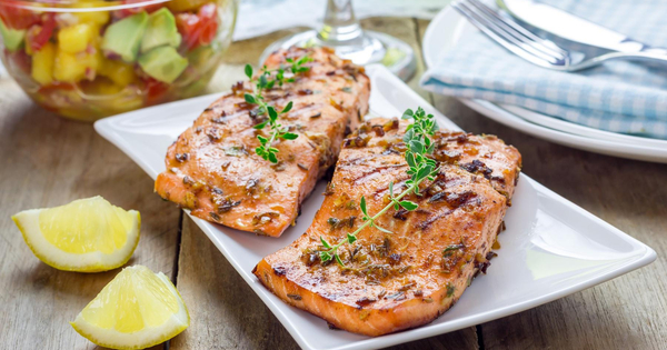 Mongolian Marinated Salmon with Apple Cranberry Slaw