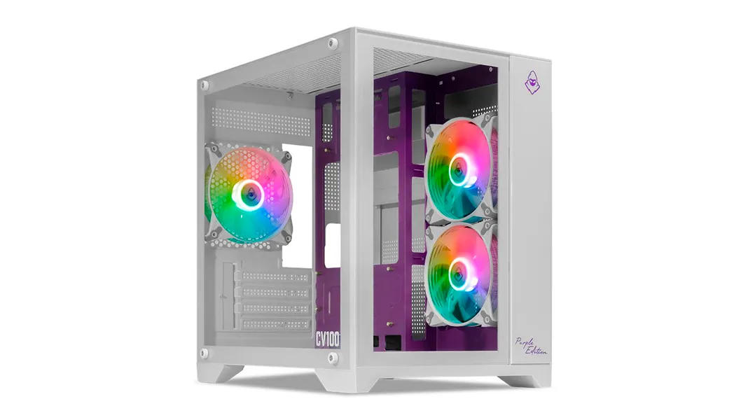 Gabinete Gamer Mancer CV100 Purple Edition ARGB Lateral De Vidro Branco ...