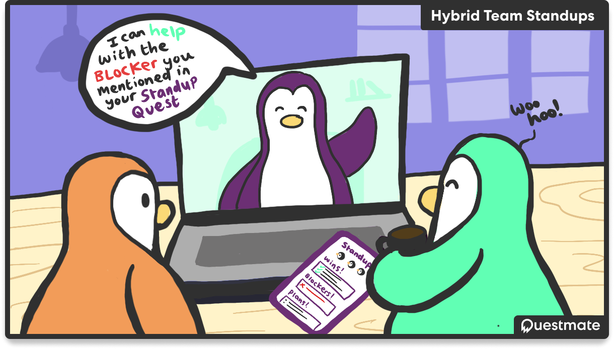6438c07c73918e616754f3c1_hybrid-huddle.png Penguins having a hybrid Huddle.