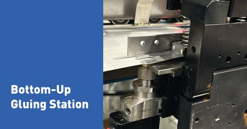 Valco Melton’s bottom-up gluing station for side-seam gluing ensures a clean application and significant adhesive savings.