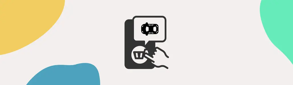 A finger clicking on a basket icon with a car being in the basket