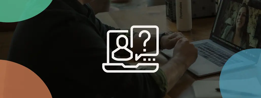 An icon of a person asking a question through a computer 