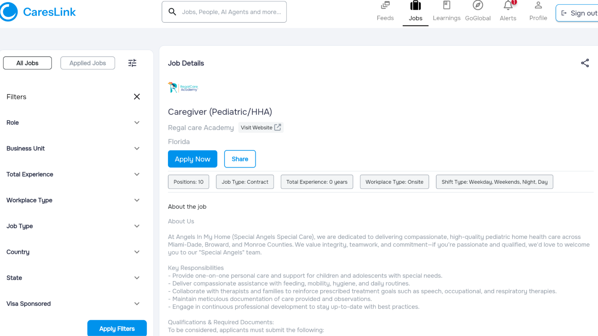 CaresLink job filters