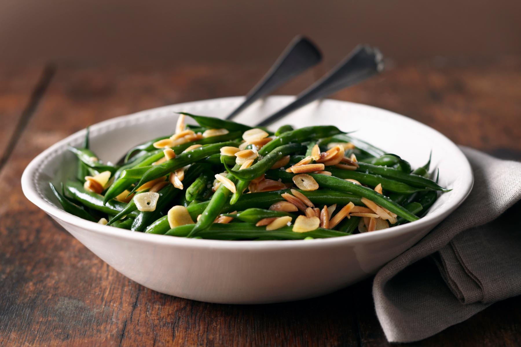 Bowl of green bean stir fry.