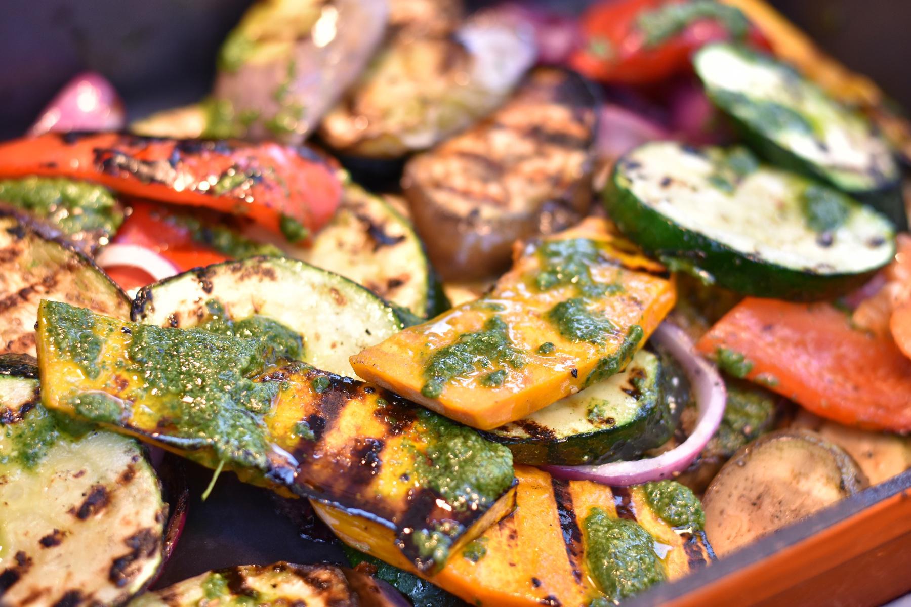 Close-up of roasted vegetables.