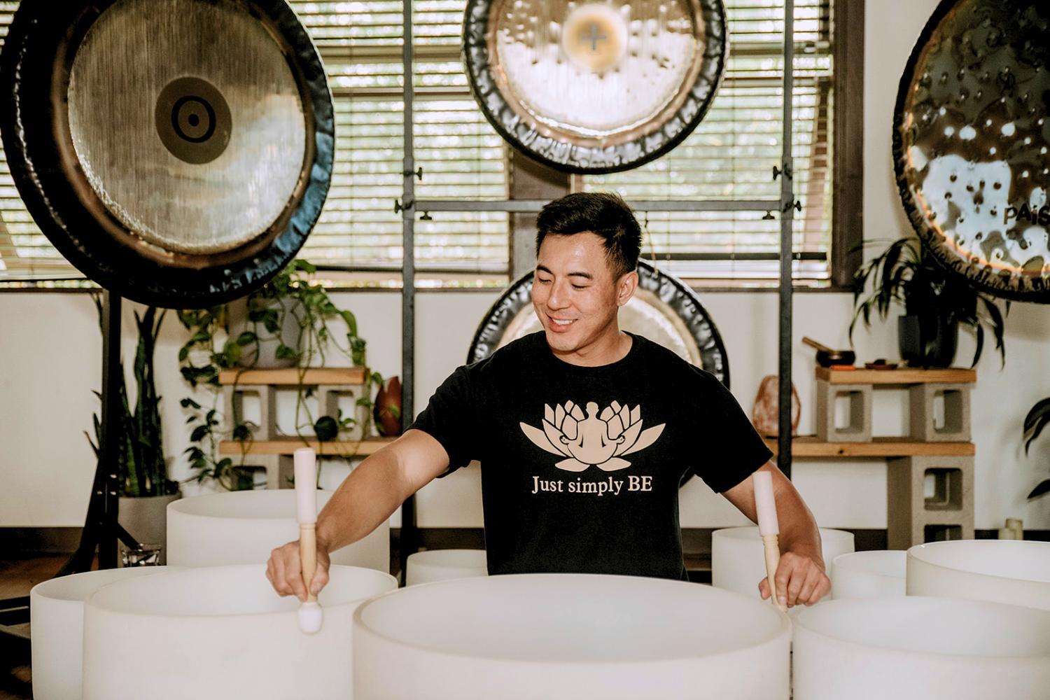 Kyle Lam leading a sound healing retreat at Canyon Ranch in Woodside