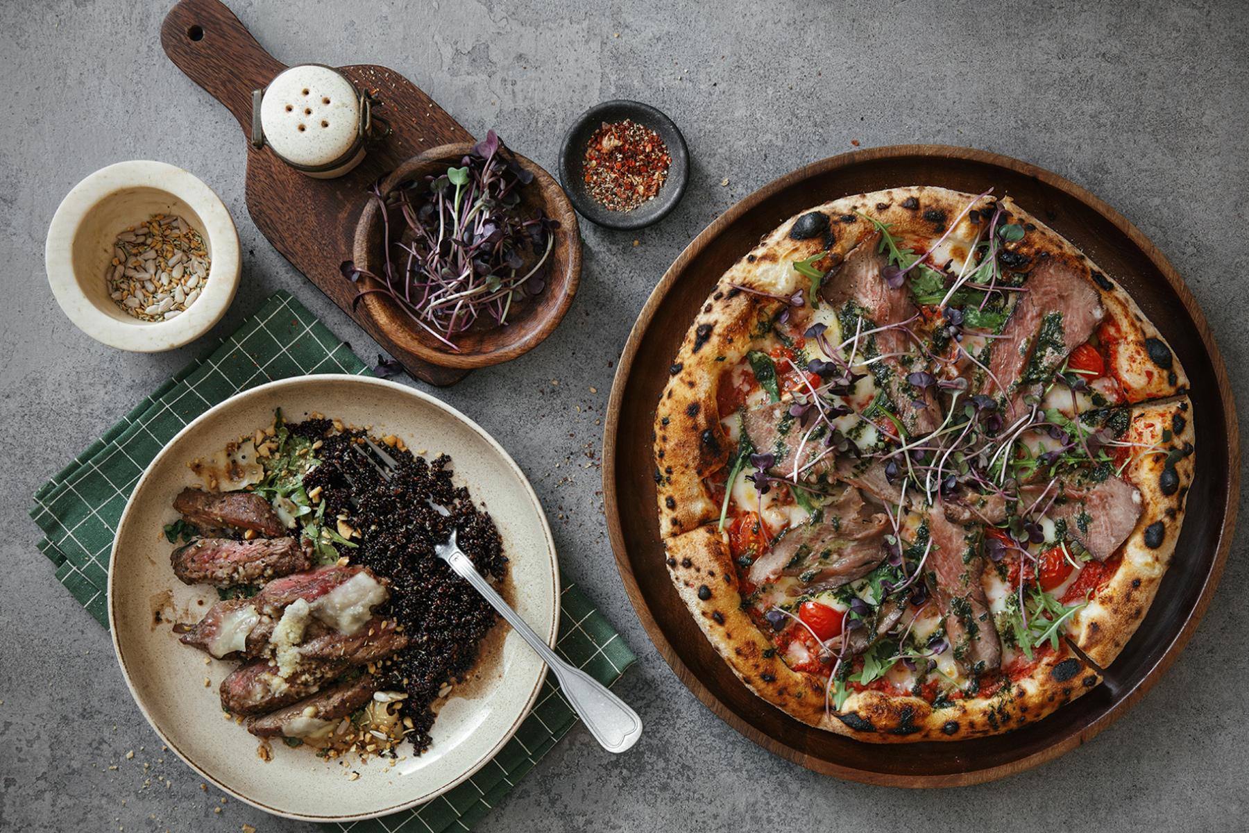 steak and herb pizza