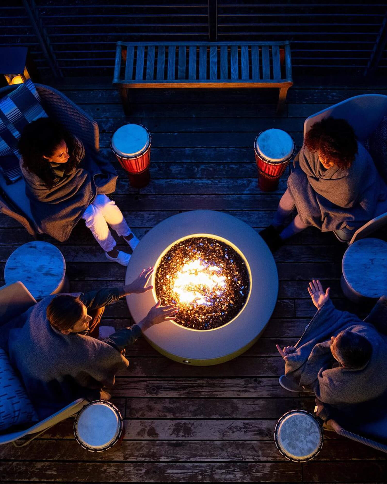 A group around the fire pit at Canyon Ranch Woodside