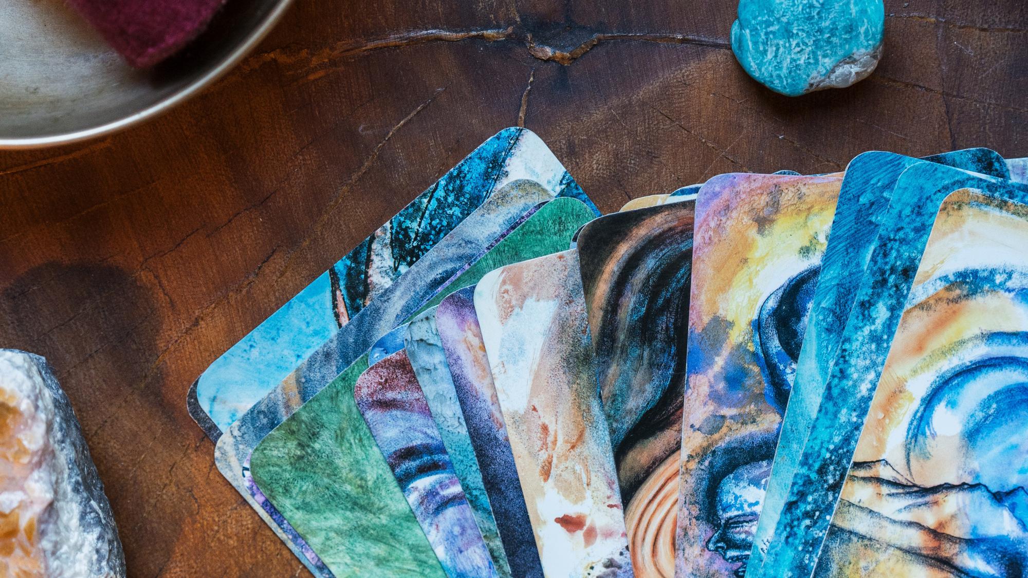 Tarot Cards on a wooden table.