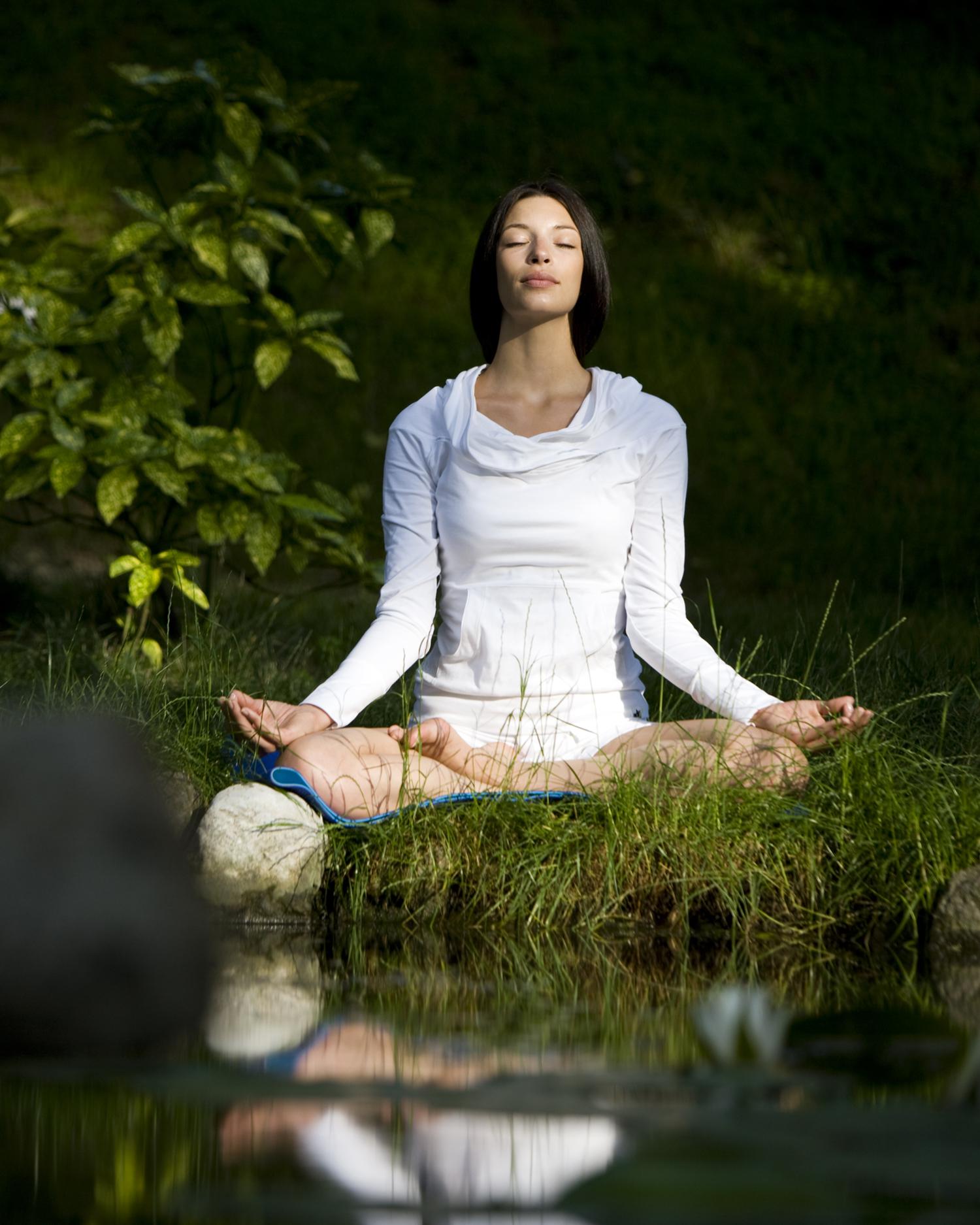 Woman forest bathing