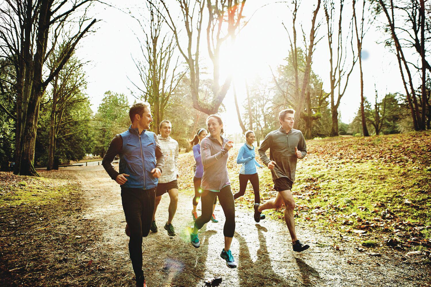 A professional group running at a corporate retreat at Canyon Ranch Lenox Wellness Resort