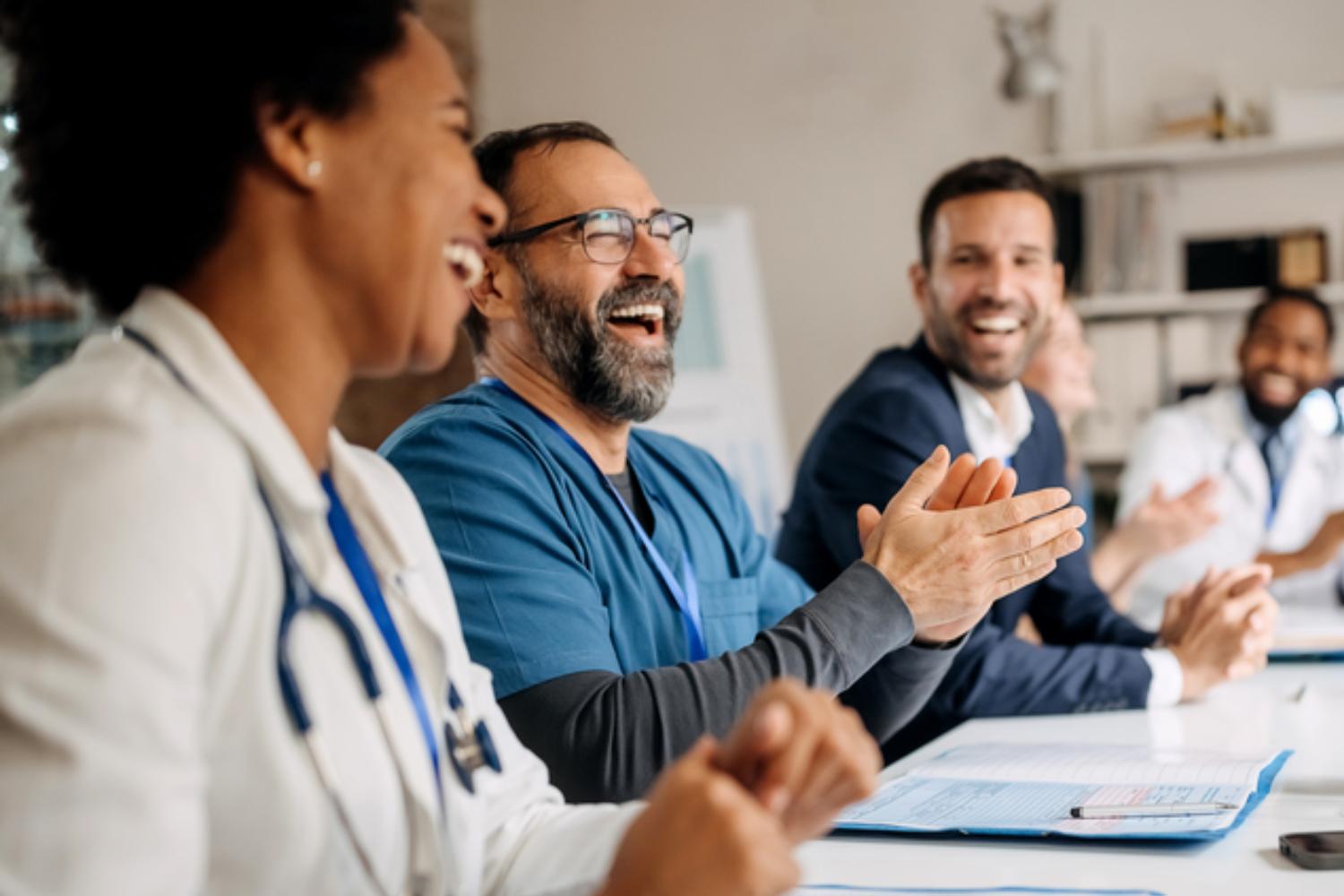 A group of physicians on a CME training session