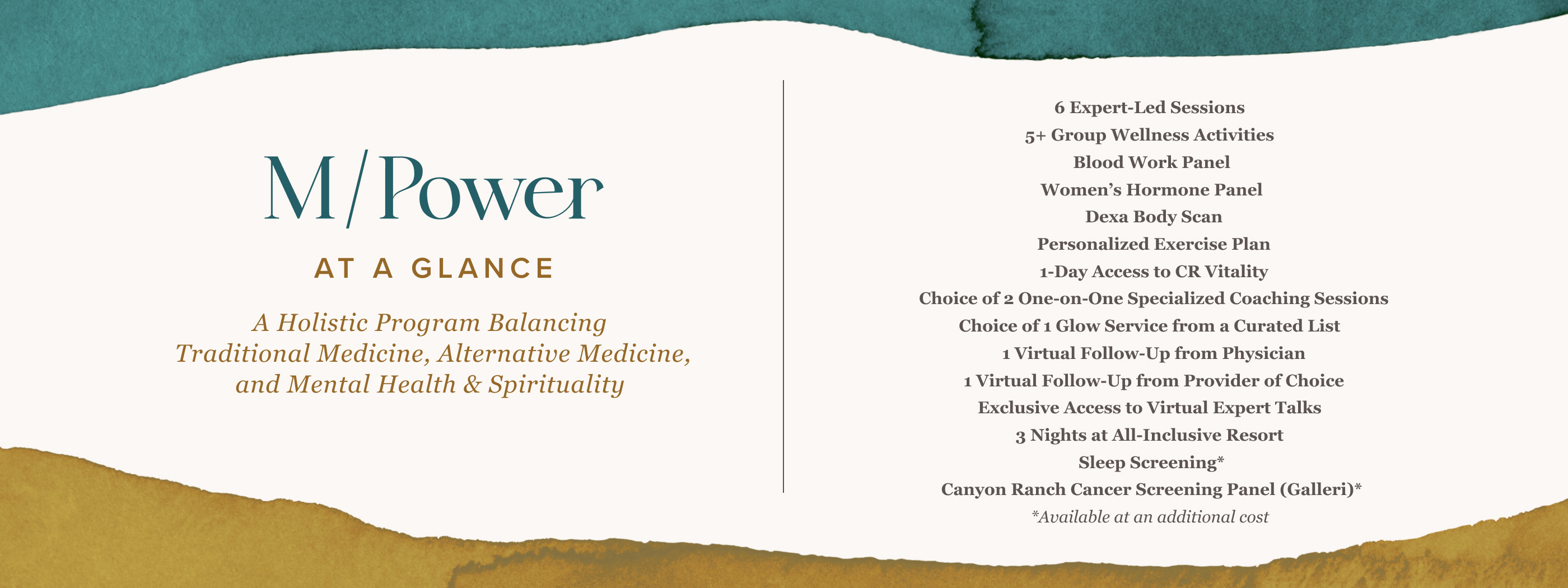 a list of inclusions at the M/Power retreat