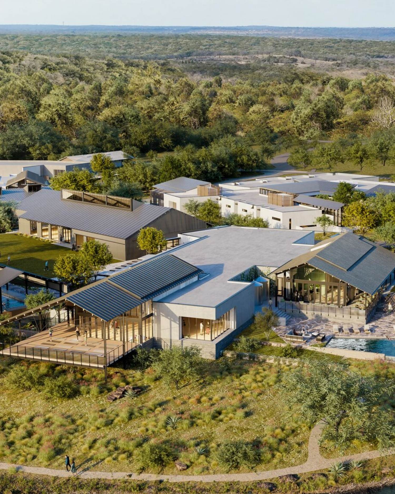 An aerial shot of Canyon Ranch Austin resort