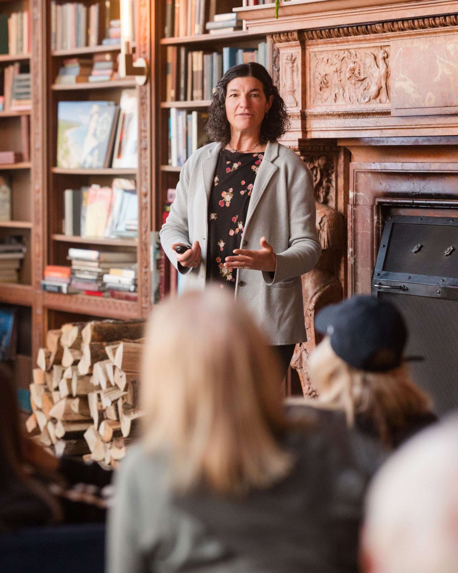 a woman giving a lecture